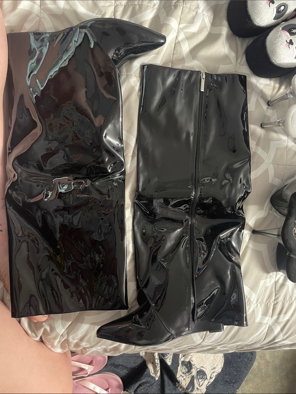 Cape Robbin Black Patent Pointed Toe Over-the-Knee Boots